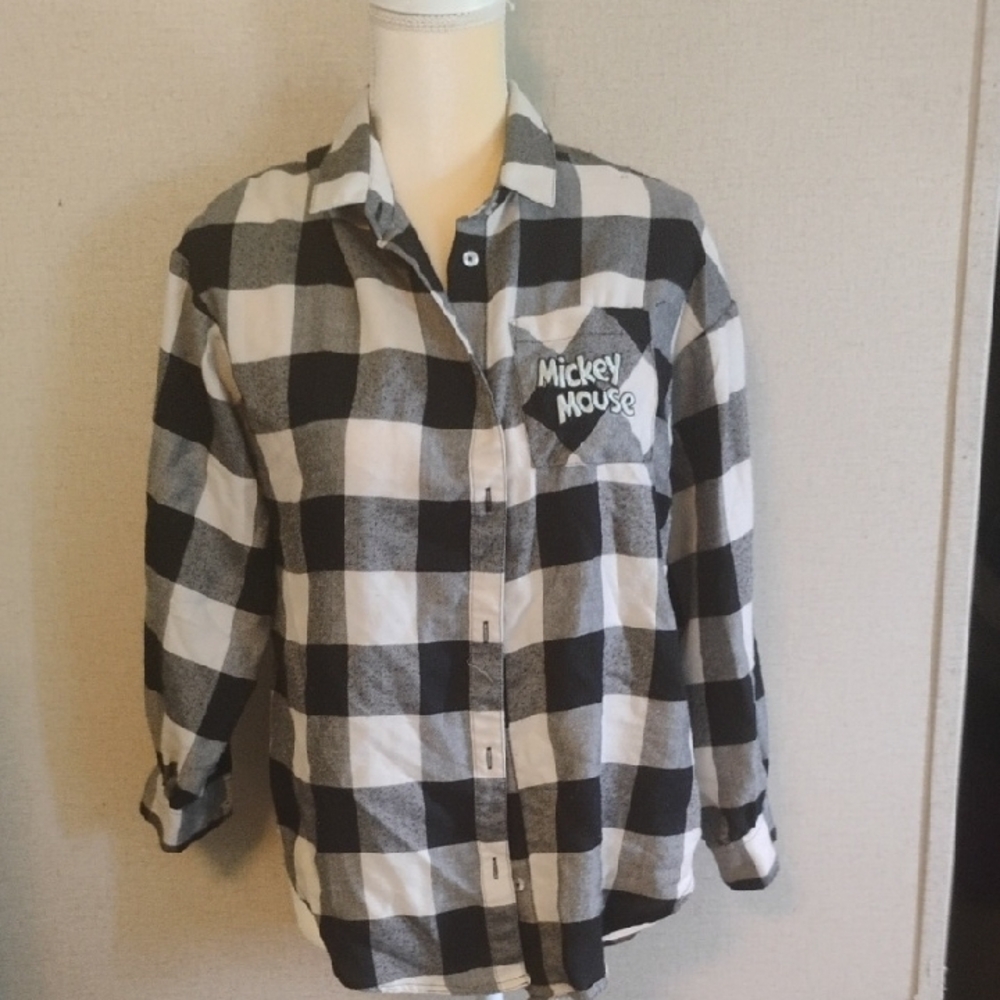 5/$20 Girl's H&M Size 14 Black And White Checkered Mickey Mouse Flannel